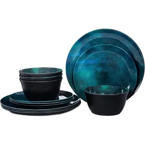 Dinnerware Sets for 4, 12pcs and Sets for Daily Use, Dishwasher Safe, BPA-free, Teal Green