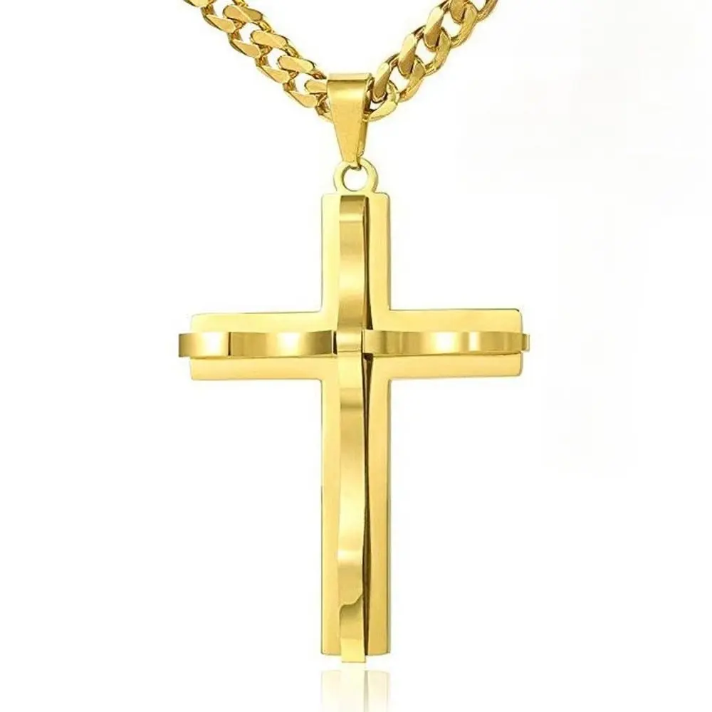 Double Layer Titanium Steel Cross Pendant Fashion Personality Trend Men's Necklace Accessories