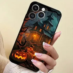 1 unique and fashionable Halloween skull, ghost, pumpkin, and bat pattern phone case, suitable for iPhone 16 Pro Max, 15 Plus, 14, 13, 12 11, shockproof and drop-proof, full-coverage protective phone case, give family and friends Halloween gifts
