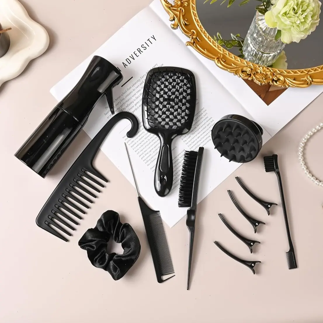 12 Pcs Hair Styling Brush Set:Detangler, Teasing, Rat Tail, Edge Brushes and Baby Hair Brushes-Soft Bristles for Baby Girls and Women