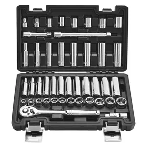 VEVOR Socket Set, 44 Pieces, 3/8 inch Drive Socket and Ratchet Set, SAE and Metric, Deep and Shallow, Mechanic Tool Kit with Accessories and Storage Case, CR-V Alloy Steel, for Automotive Repair