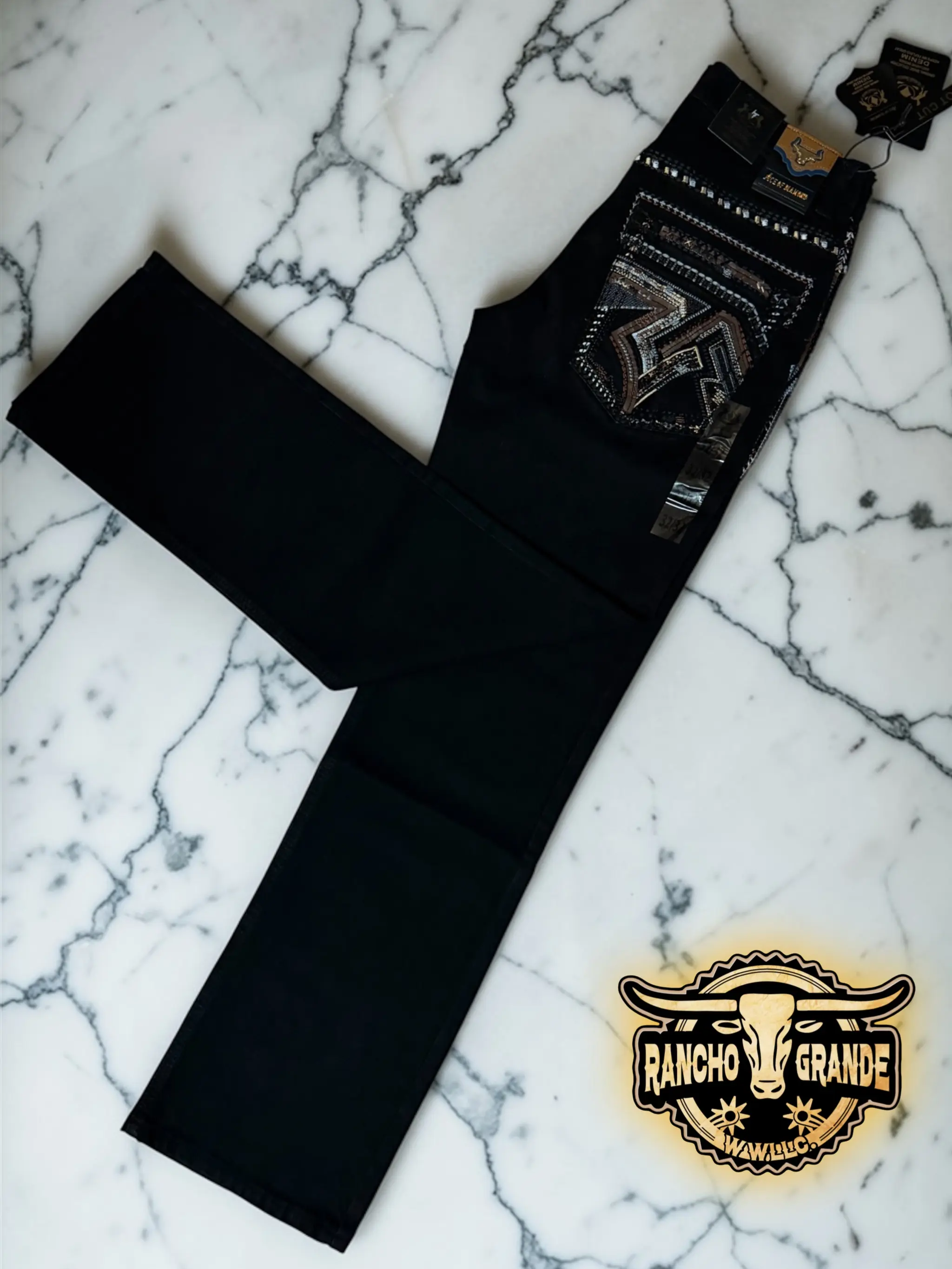 Ace- 1480 Black Men's  Western Cowboy Jeans Straight Fit Boot Cut / Pantalon Vaquero para Hombre Corte Recto Ideal  para Bota