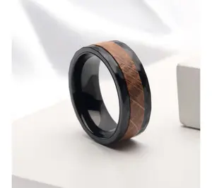 Verve Men's Jewelry Black Stainless Steel & Woo d Ring