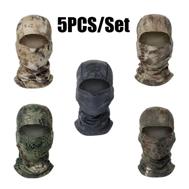 5-Pack Camouflage Balaclava Ski Mask, Tactical Synthetic Face Cover for Men & Women, Adjustable with UV Protection for Climbing & Outdoor Sports, Polyester, Ski Masks, Protective Gear, Motorcycle Mask tiktokshopbacktoschool