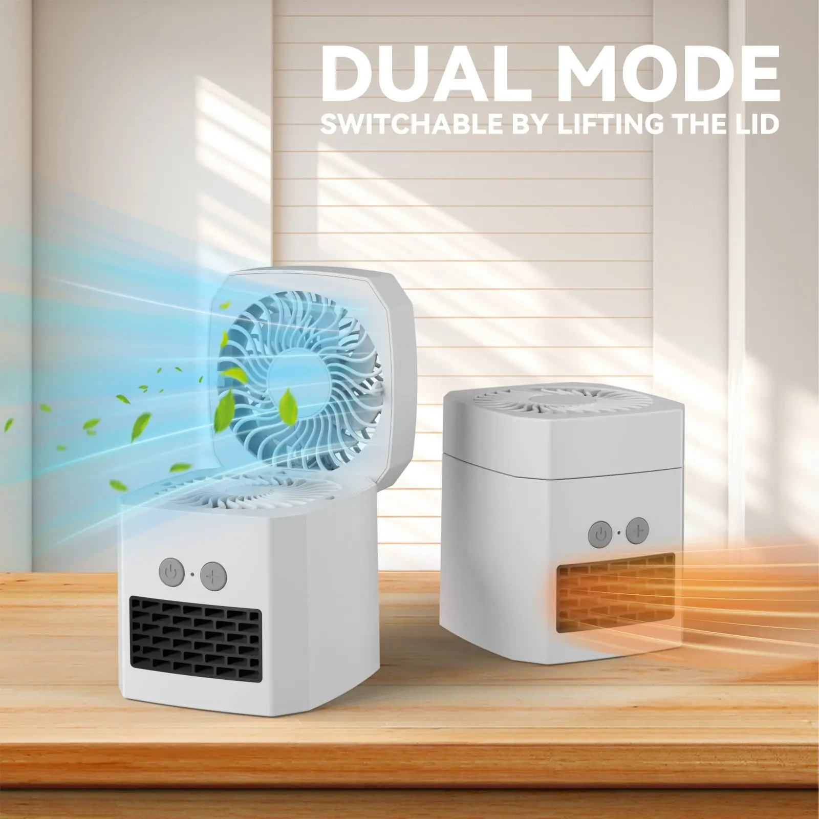 2-in-1 Mini Foldable Personal Cooling Fan & Space Heater, 3-Speed Adjustable Silent Table Device for Office, Bedroom, Household Appliances,Mini Foldable Personal Cooling Fan,Quiet Desktop Temperature Control Device
