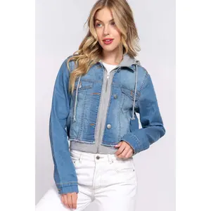 Long Slv Terry Hoodie Denim Jacket