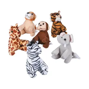 5" Classic Sitting Pose Multicolor Stuffed Zoo Animals - 12 Pc.