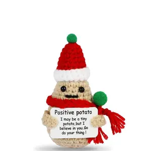 Positive Energy Emotional Support Potato Crochet Doll Ornament Christmas Potato with Positive Card Finished Doll Pendant Holiday Gift for Friend Children's Gift