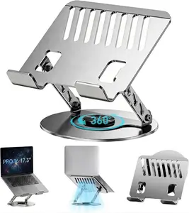 "Premium All-Metal Laptop Holder for Desk – Foldable, Adjustable & 360° Swivel Stand, Perfect for Workstation, Online Learning, Virtual Meetings, Zoom Calls, Compatible with MacBook Pro/Air, Dell XPS, HP, Lenovo, 10-17.3" Laptops, Gray"