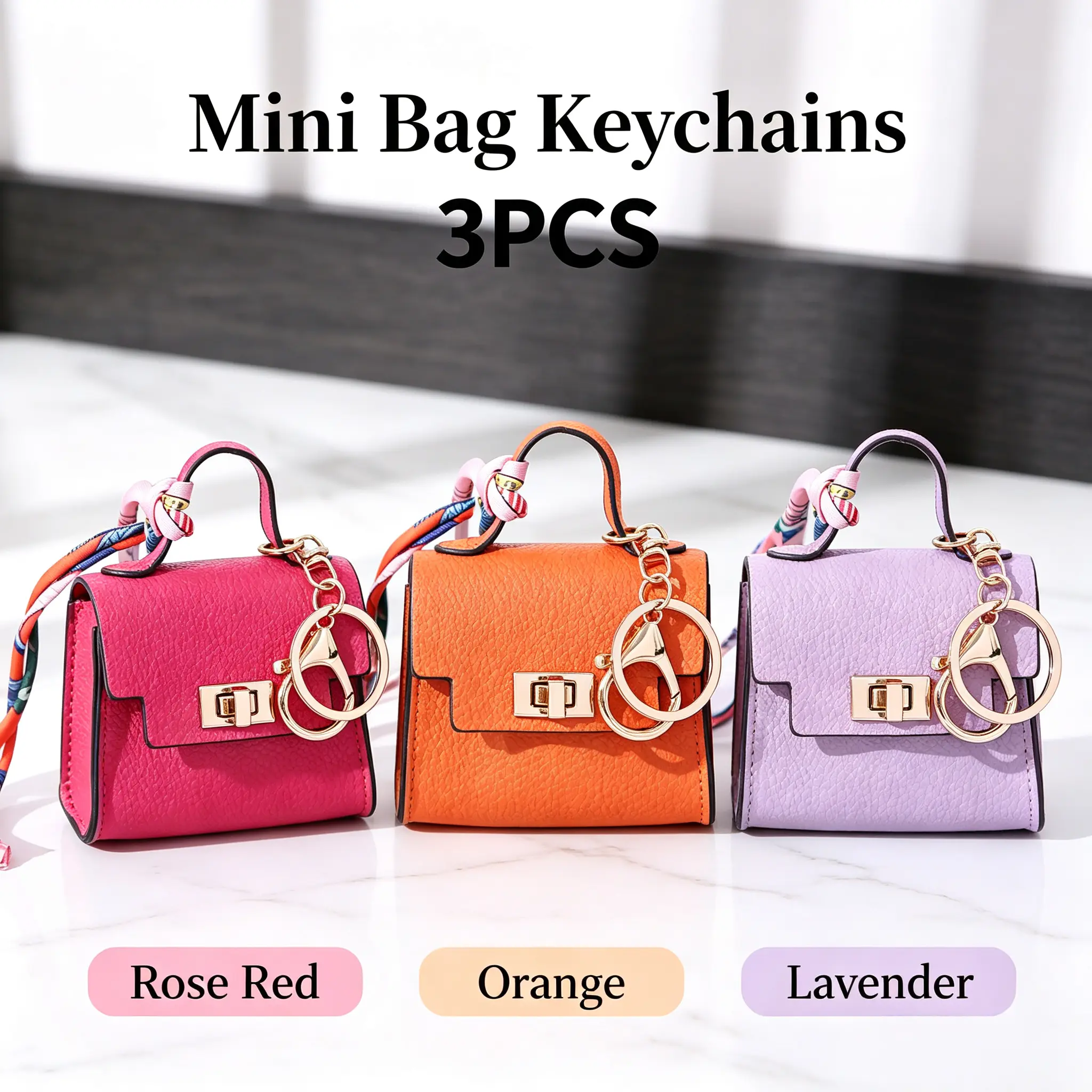 3PCS Small Size Leather Mini Bag Keychain Set - Cute Gingham Pouch Keychains with Colorful Straps, Fashion Accessory Bag Charms for Storing Headphones & Tiny Items, Ideal for Mother's Day Gifts, Mothers Day, Kawaii Accessories
