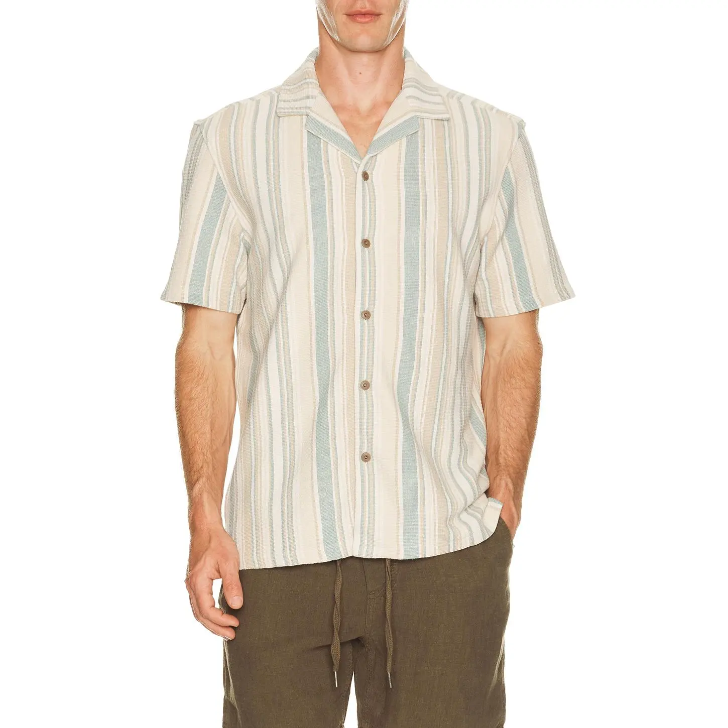 Faherty Short Sleeve Oasis Camp Shirt in Teal Cliff Stripe