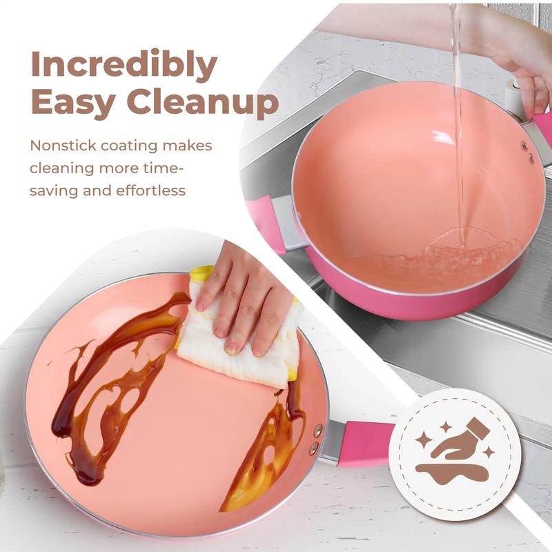 MGKKT Ceramic Cookware Sets 17 Pcs Non-Stick Pot and Pan Set with Oil Polymerization Design Healthy Non-Toxic Cooking RV Camping Stackable PTFE/PFOA Free Pink blackfriday black friday deals 2025 TiktokShopBlackFriday