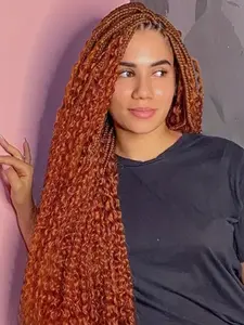 Ginger #350 Human Hair Deep Wave Bulk for Braiding, No-Weft Curly Extensions for Boho Style, Wet & Wavy Bundles 2pcs/pack