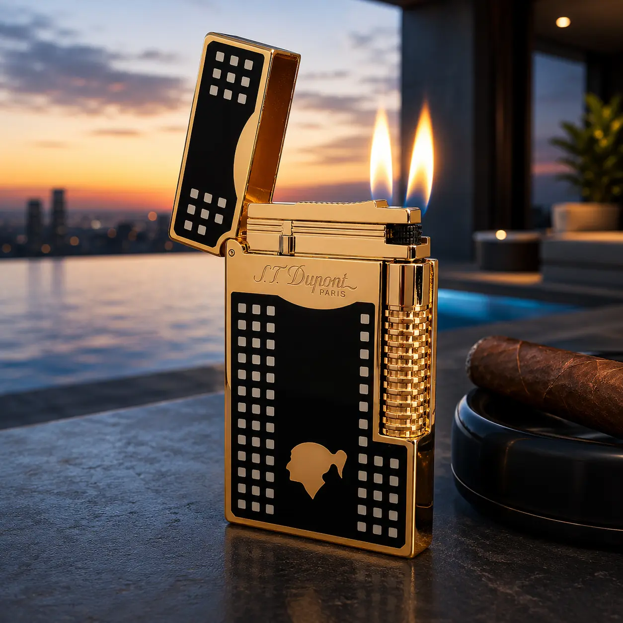 [Double Flame] DPT Lacquer Cohiba Metal Brass Lighter (NO FUEL) perfect GFIT