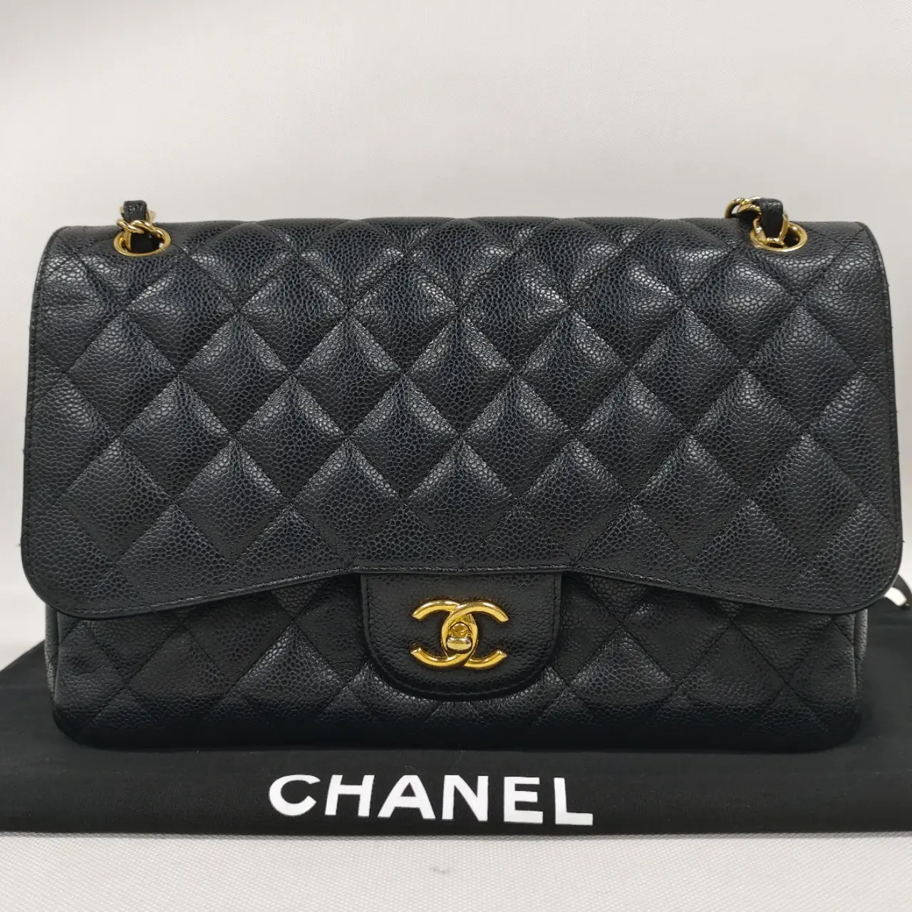 Pre-owned CHANEL leather Shoulder Bags KY02382 Classic Jumbo Double Flap Bag in Black Caviar with Gold Hardware CF 【bf 12z】