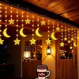 2026 New Christmas Star Moon Decorative Lights String, home decor ornament, 98 LED Curtain Lights, Warm Light Fairy Tale Lights, starry light, Star Moon Design, Warm Toned Led Christmas Lights
