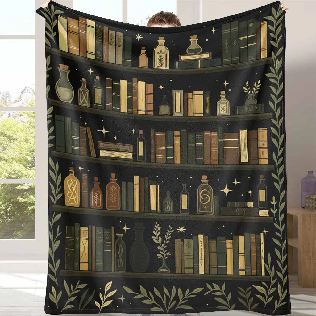Vintage Bookshelf Throw Blanket, Cozy Library Decor, Soft & Warm Fleece Blanket, Unique Book Lover Gift, Best Selling Novelty Blanket Home Decor tiktokshopspringglowup