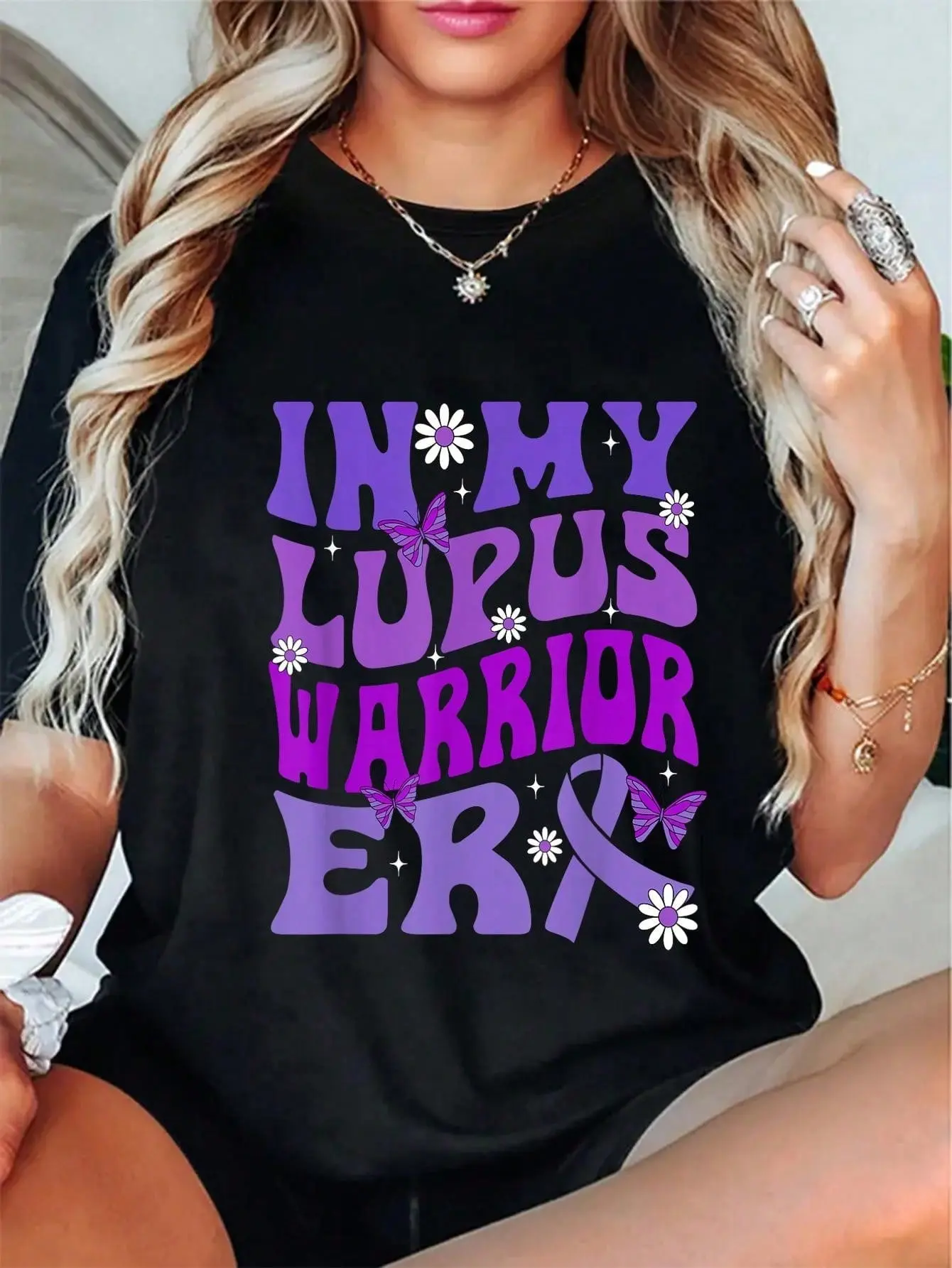 Women's 100% Cotton Round Neck Tshirt - Lupus Warrior Era, World Lupus Day Graphic, Vintage Everyday Casual Streetwear Summer Vacation Top