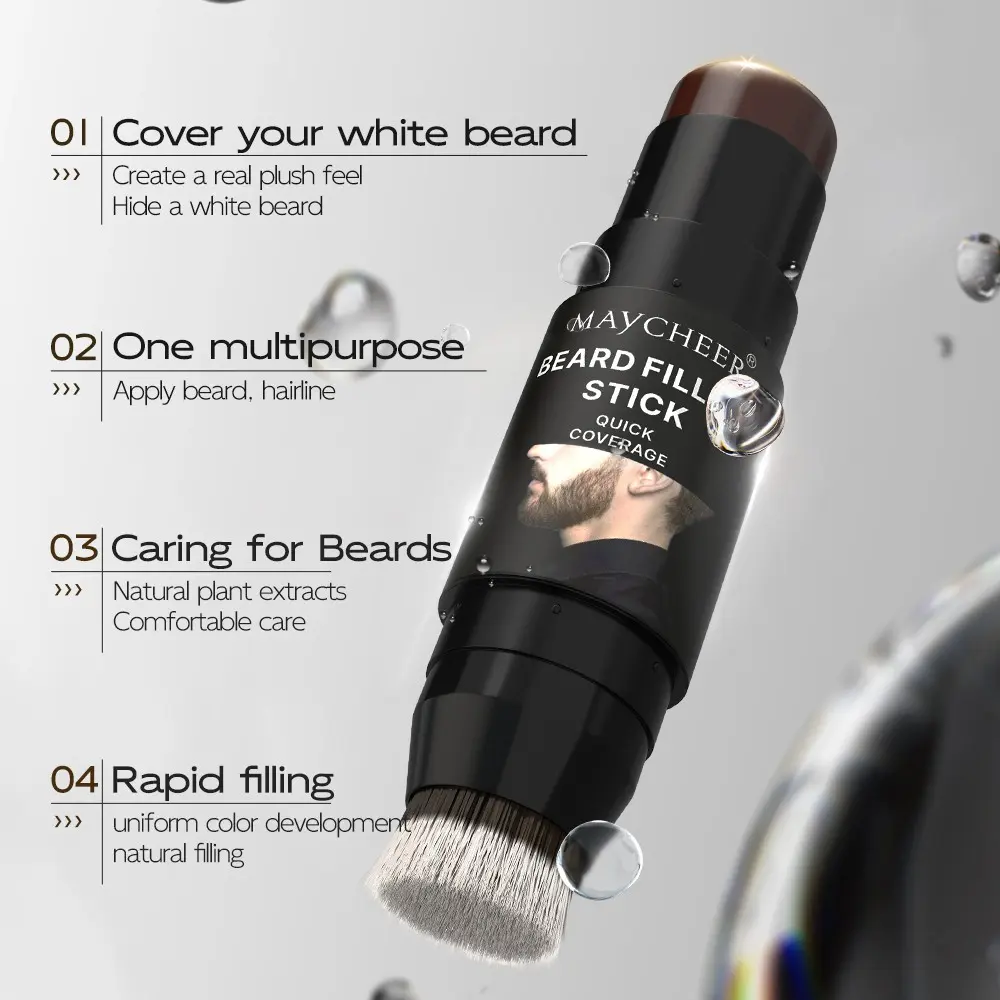 Maycheer Men's Mustache Stick with Brush Head, Waterproof Formula Sweat-Resistant Dense Hair Filler, Essential for Professionals