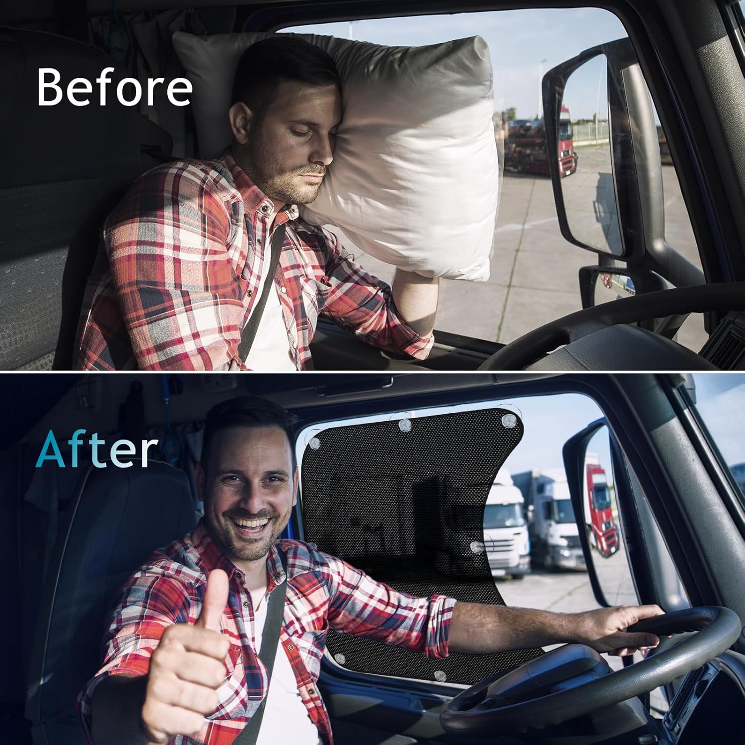 2Pcs Semi Trucks Window Shades, Side Window Sunshade for Truck with Suction Cups, 20"x23" for Volvo VNL, International Trucks, Freightliner Semi-Trailer Sunshade Accessories