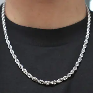 925 Sterling Silver Plated 4MM Necklace for Men Women,Trendy Hypoallergenic Stackable Choker Necklace for Jewelry Gifts,19.68/23.62Inch Waterproof Silver Rope Cuban Chains