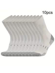 10-Pack Men's Crew Socks - Breathable, Comfortable Fit, Suitable for Sports and Casual Wear, Solid Color, Polyester, Sports Athletic Socks