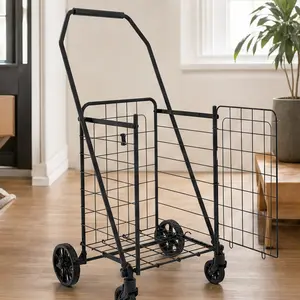 ARCH Foldable Shopping Cart with Open Door, Grocery Cart on Wheels, Utility Cart with 360° Swivel Wheels, Collapsible Laundry Cart, Heavy Duty Steel Frame, Oxford Fabric Liner, Antique Black, for Groceries Laundry Camping, 120 lbs Capacity