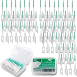 200 PCS Soft Dental Floss Picks with Case, Disposable Interdental Tooth Flossing Cleaning Tool Green Color for Oral Cleaning