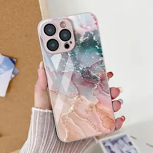 Marble patterned phone case, tempered glass cover, suitable for iPhone 17/16/15/14/13/12/11/Pro/ProMax/Plus/Air/series, birthday gift, holiday gift, couple phone case
