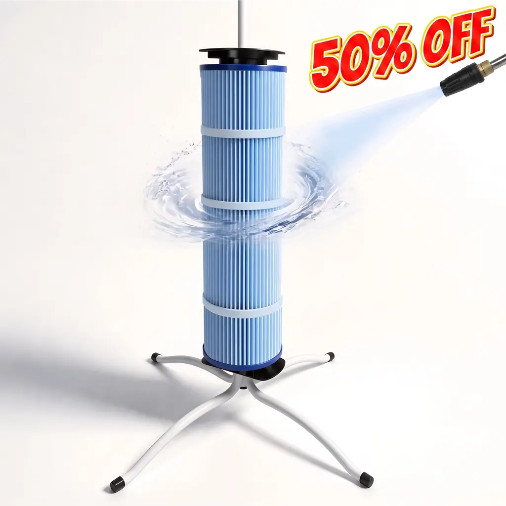 Universal Pool Filter Cleaning Stand - 360° Rotatable, No Bending, Fast Deep Cleans Every Pleat & Crevice, Time & Effort Saver for Camping Essentials