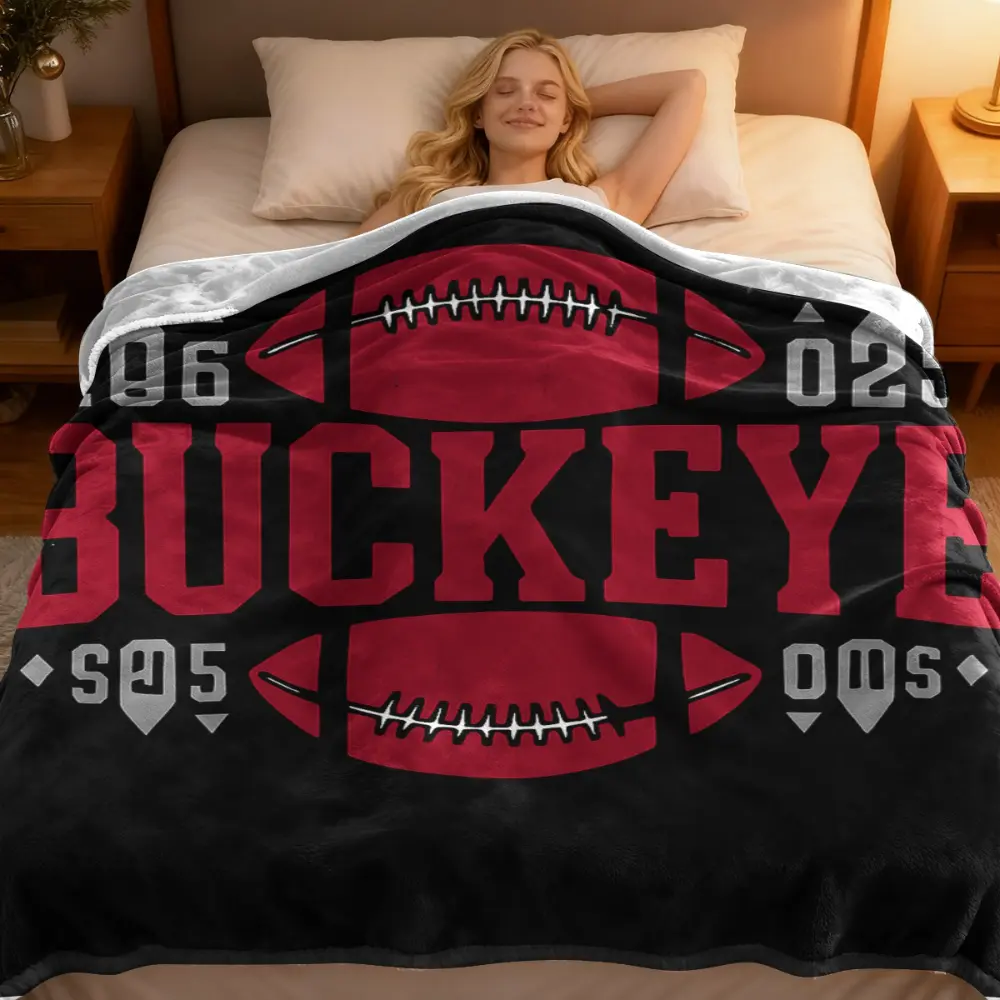 Ohio State Buckeyes Blanket, Buckeyes Football Throw Blanket, College Football Fleece Blanket for Couch Sofa Bed, Game Day Sports Fan Decor, Football Lover Gift, Team Spirit Blanket, Cozy Blanket for Bedroom Dorm Room