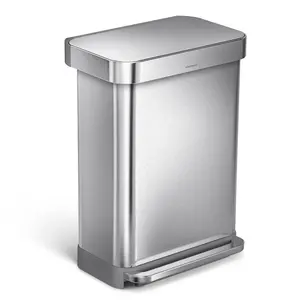 simplehuman Trash Can Brushed 55L Kitchen Step Fingerprint-Resistant