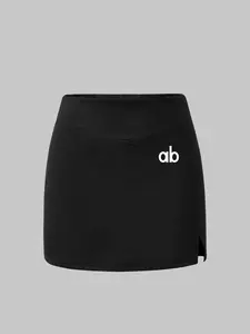 Summer Women Ab Letter Print High-Waisted Short Skirt, Vintage Style Slim Fit A-Line, Elastic Fabric Comfortable, Y2K Sweet Cool Look