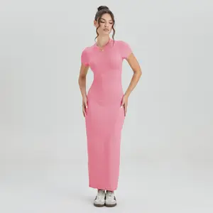 Katch Me Cozy Women's Basic Solid Color Round Neck Short Sleeve Slinky Maxi Dress, Lightweight Casual Wear, Minimalist Womenswear, Summer Sundress