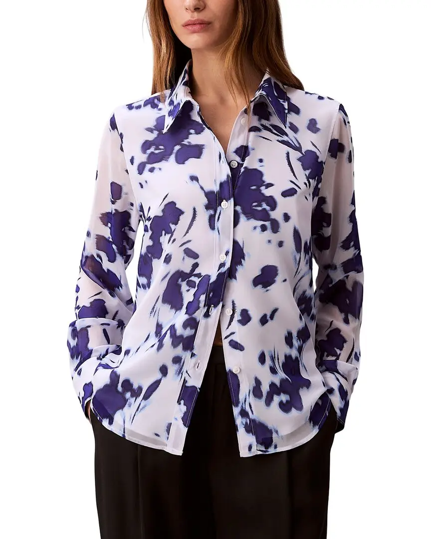 Calvin Klein Chiffon Print Relaxed Button-Down Shirt