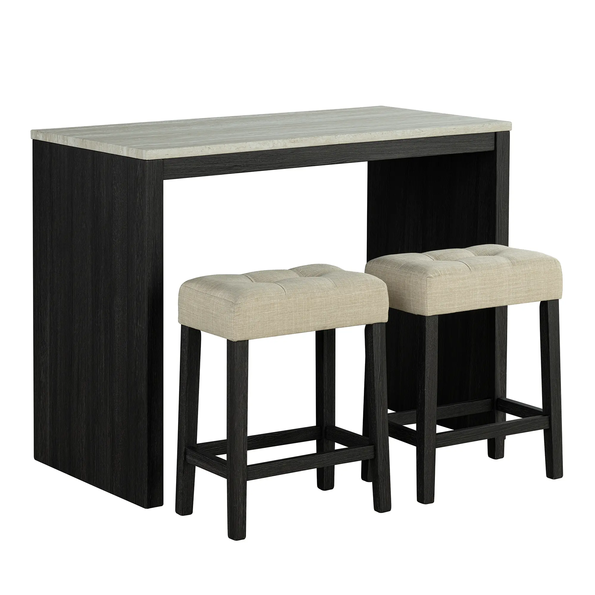 48" Modern Breakfast 1 Dining Table Set with 2 Stools for Apartment, Travertine Table Top