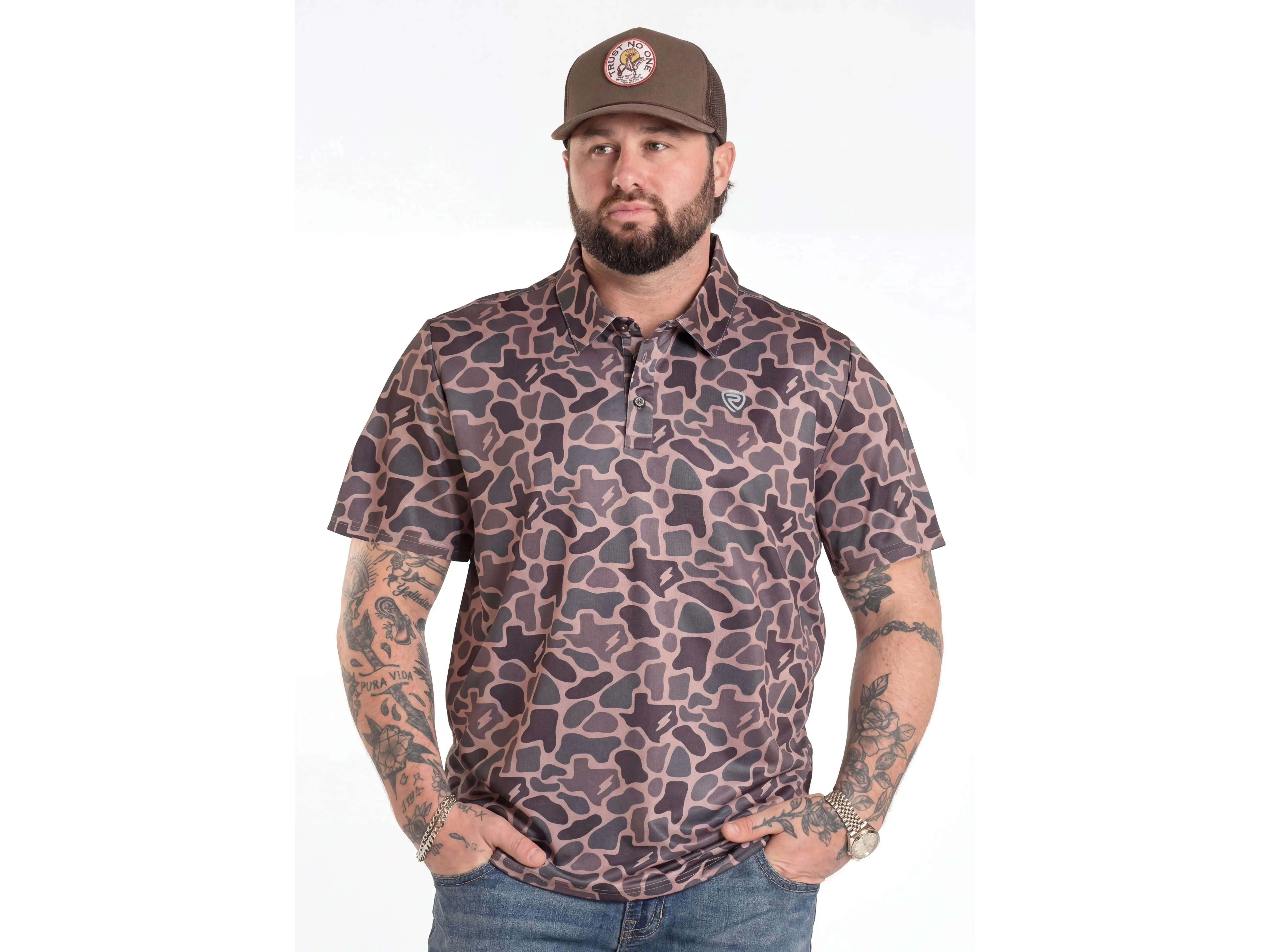 Koe Wetzel Traditional Texas Camo Polo Performance Polo Menswear Top Outdoor Polyester Casual Fabric