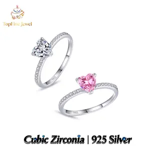 Gentle & Romantic 925 Sterling Silver Heart Cubic Zirconia Ring for Women—Suitable for Everyday Wear, Dates, Proposals, Parties,  Anniversary Commitment Rings