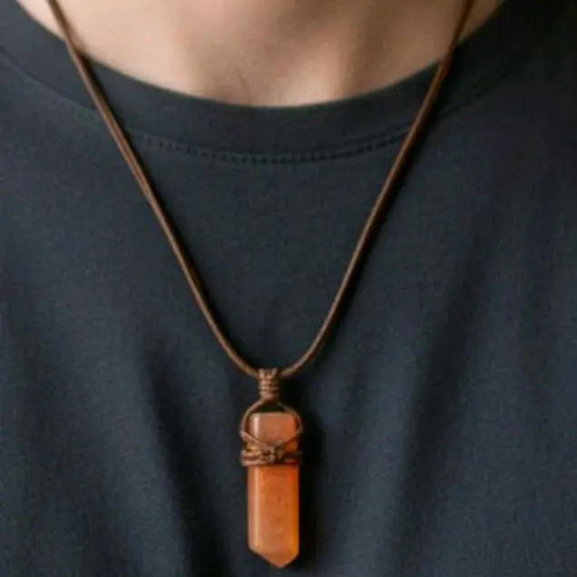Carnelian Agate Crystal Necklace Unisex - Natural Stone Pendant on Leather Cord for Men and Women