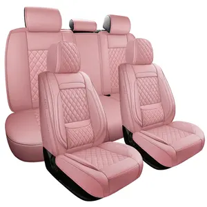 GeeYan Car Seat Covers Full Coverage, 2 Pcs & 4 Pcs Universal Waterproof PU Leather Seat Covers for Cars — PU Leather + High-Density Elastic Back (Front Seats), Fit for Most Cars, SUV & Pickup | BEIGE BLACK DARK GREY PINK