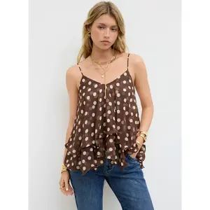 Ruffle Hem Knotted Layered Mesh Cami Top