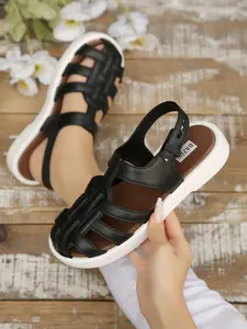 Women's Closed Toe Roman Sandals 2026 Summer Casual Breathable Gladiator Sandals Fashionable Platform Sandals Non-slip Flat Platform Shoes Footwear