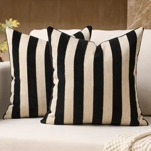 2 pieces of soft textured striped chenille pillow decorative pillowcase square cushion cover comfortable farmhouse decoration home sofa pillow sofa bedroom living room unfilled pillow cover, suitable for all seasons, can also be used as a gift