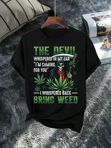 Funny Weed Graphic Tee |   Men'S Casual T-Shirt with Comfortable Crew Neck, Slight Stretch Fabric, Regular Fit, Vintage Style, All-season Wear, Playful Print