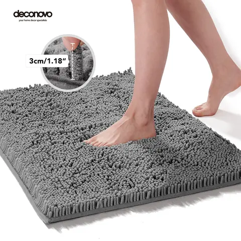 Deconovo Shaggy Microfiber Chenille Bath Rug - Traditional Rectangle, 3cm Thick, Anti-Skid Rubber Backing, Absorbent, Soft, Pet-Friendly, Easy Machine Wash, 86°F Cold Wash, Indoor Bathroom/Tub Use, Multi-Size Mats, Bath Decor