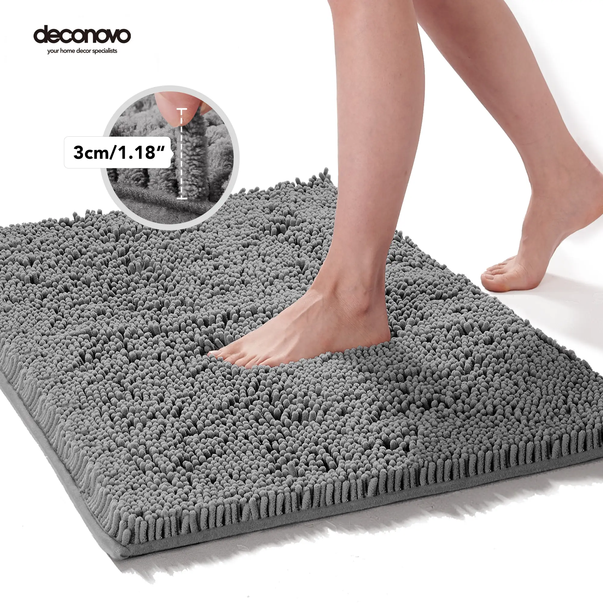Deconovo Bath Rug, Soft Absorbent Shaggy Bath Mat, Machine Washable, Non-Slip Plush Carpet for Bathroom, Tub, Shower, Pet-Friendly