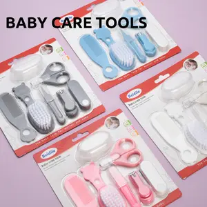 7pcs/set Baby Grooming Kit, Soft Bristle Brush, Comb & Nail File, Nail Clippers, Toothbrush Storage Box, Safe Cutter & Clips, Blue/// Colors