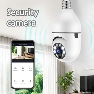 Smart Light Socket Camera, Color Night Vision & Motion Detection, 2.4G WiFi, PTZ Protection, E27 Light Bulb Security