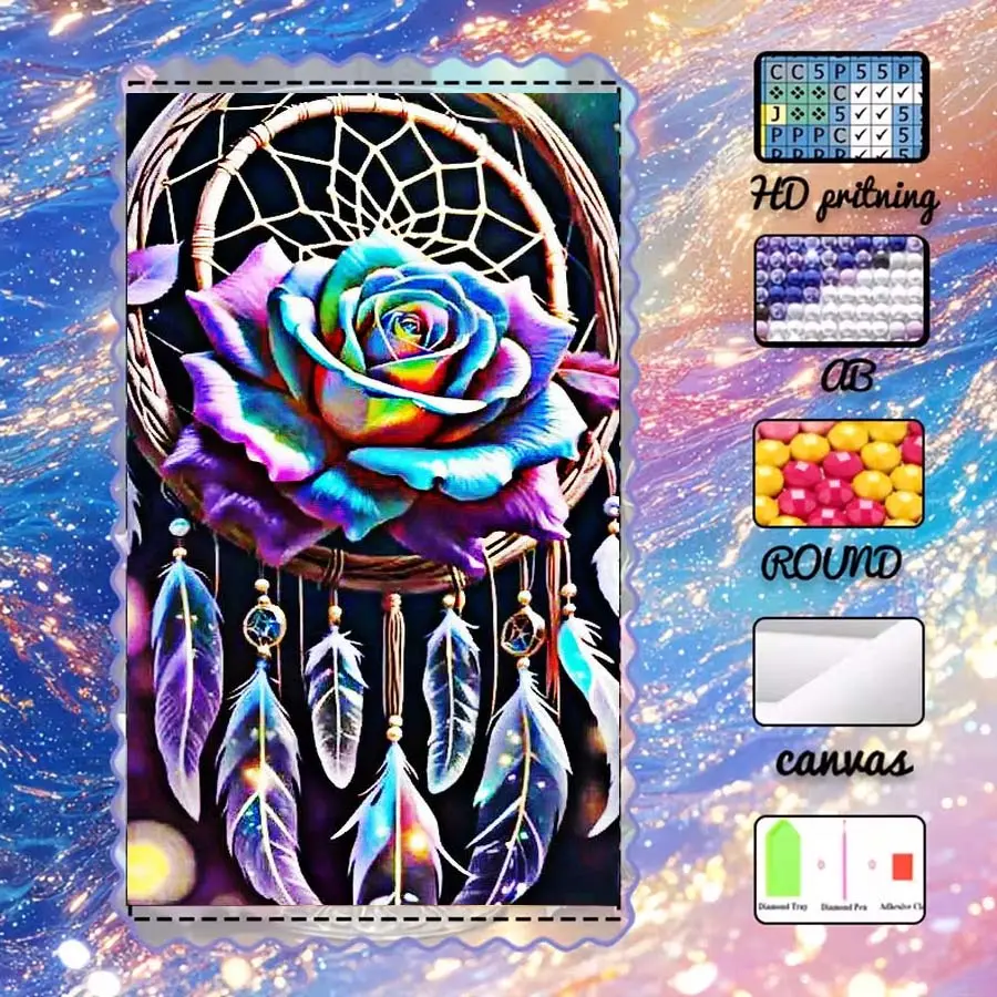 DIY 5D velvet, AB diamonds, fairy dust diamonds, crystal diamonds, colorful rose dream net Diamond Painting Kits, diamond embroidery handmade Handicraft kit, special craft diamond art set, wall decoration, gifts for family, loved ones, and friends.