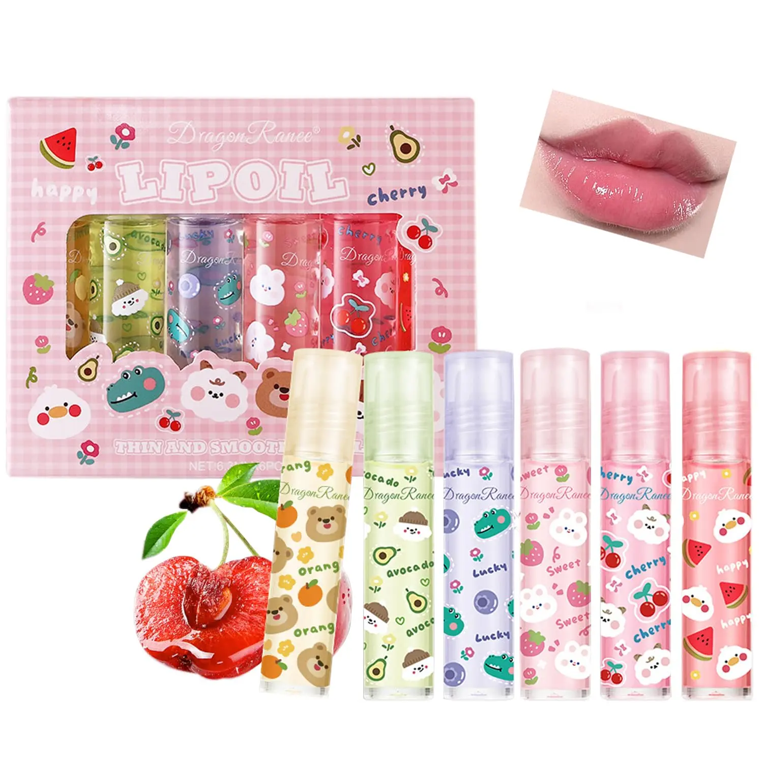 6PCS Roll On Lip Gloss Set, Fruity Flavors Rolling Ball Lip Oil, No-Sticky Gloss Lip Balm Lip Care for Dry and Chapped Lips Glossy Hydrating, Gift, Makeup